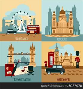 London touristic design concept set with transport and history icons isolated vector illustration. London Touristic Set