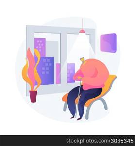 Loneliness of elderly people. Older adults isolation problem. Senior man cartoon character sitting alone in empty room. Retirement, isolation, solitude. Vector isolated concept metaphor illustration. Loneliness of elderly people vector concept metaphor