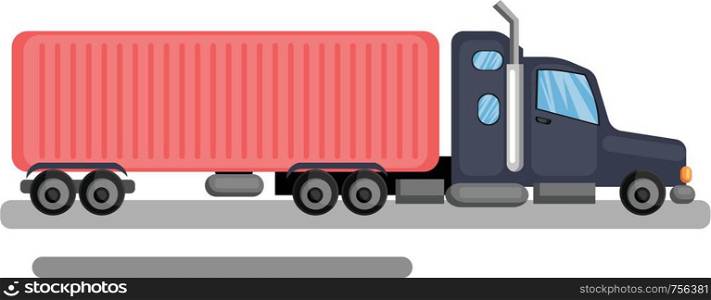 Long blue and pink lory truck vector illustration on white background.