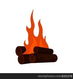 Long camp fire icon. Flat illustration of long camp fire vector icon for web isolated on white. Long camp fire icon, flat style