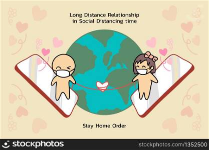 Long distance relastionship connecting by smartphone in social distancing time. World wide connection even living difference country with Stay at home order.