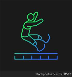 Long jump gradient vector icon for dark theme. Jumping for distance. Horizontal jump. Sportsman with prosthesis. Thin line color symbol. Modern style pictogram. Vector isolated outline drawing. Long jump gradient vector icon for dark theme