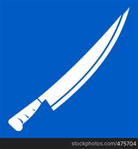 Long knife icon white isolated on blue background vector illustration. Long knife icon white