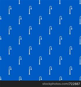 Long lantern pattern repeat seamless in blue color for any design. Vector geometric illustration. Long lantern pattern seamless blue