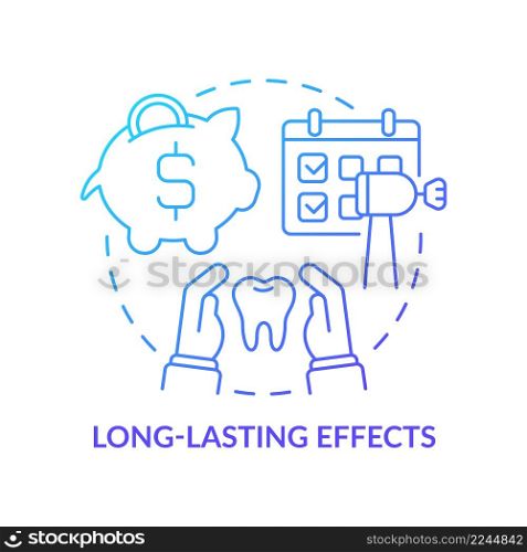 Long-lasting effects blue gradient concept icon. Strenghtening and whitening teeth and enamel abstract idea thin line illustration. Dental costs. Isolated outline drawing. Myriad Pro-Bold font used. Long-lasting effects blue gradient concept icon