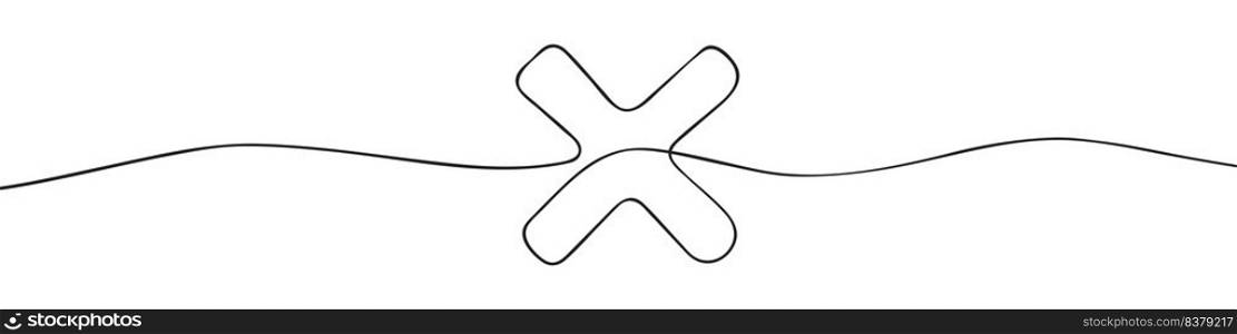 Long line cross icon. X. Continuous line. Vector illustration