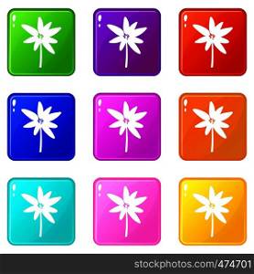 Long palm icons of 9 color set isolated vector illustration. Long palm icons 9 set