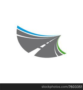 Long road sign in circle isolated traffic symbol. Vector empty highway, asphalt speedway, endless direction. Speedway road isolated traffic sign