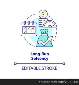 Long run solvency concept icon. Assets and liabilities. Budget balance abstract idea thin line illustration. Isolated outline drawing. Editable stroke. Arial, Myriad Pro-Bold fonts used. Long run solvency concept icon