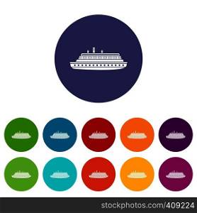 Long ship set icons in different colors isolated on white background. Long ship set icons