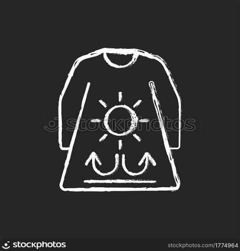 Long sleeves and loose clothing chalk white icon on dark background. Female outfit for summer weather. Heatstroke prevention. Fabric for UV protection. Isolated vector chalkboard illustration on black. Long sleeves and loose clothing chalk white icon on dark background