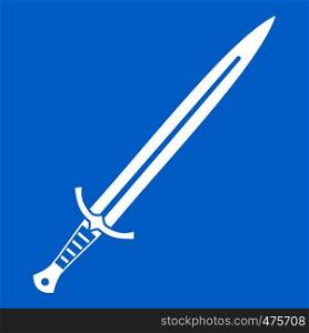 Long sword icon white isolated on blue background vector illustration. Long sword icon white