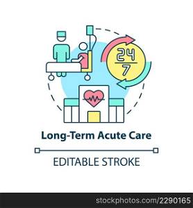 Long-term acute care concept icon. Hospital treatment. Medical center service abstract idea thin line illustration. Isolated outline drawing. Editable stroke. Arial, Myriad Pro-Bold fonts used. Long-term acute care concept icon