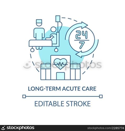 Long-term acute care turquoise concept icon. Hospital treatment. Medical service abstract idea thin line illustration. Isolated outline drawing. Editable stroke. Arial, Myriad Pro-Bold fonts used. Long-term acute care turquoise concept icon