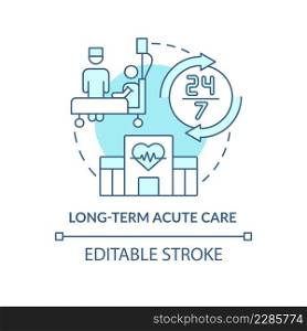 Long-term acute care turquoise concept icon. Hospital treatment. Medical service abstract idea thin line illustration. Isolated outline drawing. Editable stroke. Arial, Myriad Pro-Bold fonts used. Long-term acute care turquoise concept icon