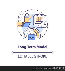 Long-term model concept icon. Full-time job requirement. IT staffing model abstract idea thin line illustration. Isolated outline drawing. Editable stroke. Arial, Myriad Pro-Bold fonts used. Long-term model concept icon
