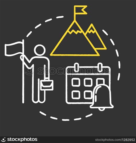 Long-term strategy chalk RGB color concept icon. Building goals. Setting resolution. Successful business. Smart planning idea. Vector isolated chalkboard illustration on black background