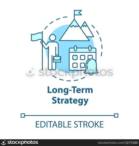Long-term strategy concept icon. Building goals. Setting clear objective. Motivation, ambition. Smart planning idea thin line illustration. Vector isolated outline RGB color drawing. Editable stroke