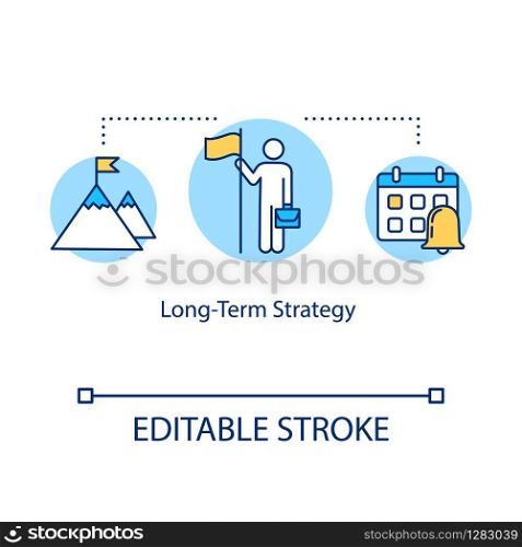 Long term strategy concept icon. Goal setting and planning idea thin line illustration. Business achievements and career aspirations. Vector isolated outline RGB color drawing. Editable stroke