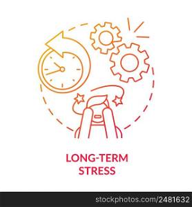 Long term stress red gradient concept icon. Anxiety disorder and fear. Mental health. Phobia cause abstract idea thin line illustration. Isolated outline drawing. Myriad Pro-Bold font used. Long term stress red gradient concept icon