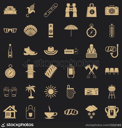 Long vacation icons set. Simple style of 36 long vacation vector icons for web for any design. Long vacation icons set, simple style