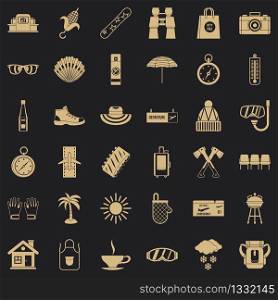 Long vacation icons set. Simple style of 36 long vacation vector icons for web for any design. Long vacation icons set, simple style