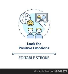Look for positive emotions concept icon. Strategy for emotional regulation abstract idea thin line illustration. Isolated outline drawing. Editable stroke. Arial, Myriad Pro-Bold fonts used. Look for positive emotions concept icon