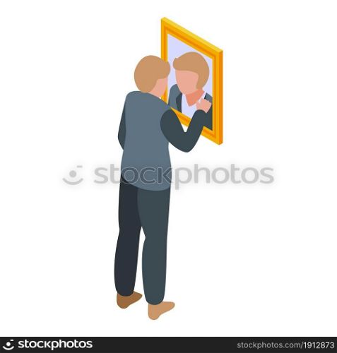 Look in mirror icon isometric vector. Ego narcissism. Selfish egocentric. Look in mirror icon isometric vector. Ego narcissism