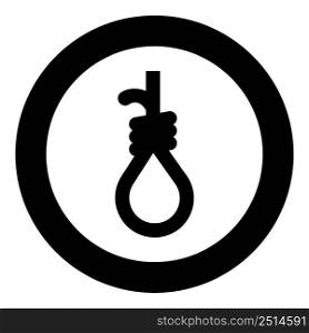 Loop for gallows hangman&rsquo;s noose Rope suicide lynching icon in circle round black color vector illustration image solid outline style simple. Loop for gallows hangman&rsquo;s noose Rope suicide lynching icon in circle round black color vector illustration image solid outline style