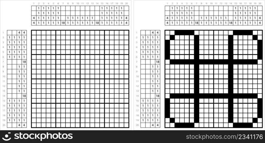 Looped Square Icon Nonogram Pixel Art, Logic Puzzle Game Griddlers, Pic-A-Pix, Picture Paint By Numbers, Picross, Square With Outward Pointing Loops At Its Corners Vector Art Illustration