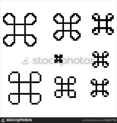 Looped Square Icon Pixel Art, Square With Outward Pointing Loops At Its Corners Vector Art Illustration, Digital Pixelated Form