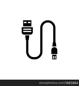 Looping Hardware Cord, Charging Usb Cable. Flat Vector Icon illustration. Simple black symbol on white background. Hardware Cord, Charging Usb Cable sign design template for web and mobile UI element. Looping Hardware Usb Cable Flat Vector Icon