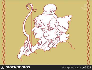 Lord Rama With Hanuman Ape (Monkey) God Vector Art