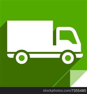 Lorry, transport flat icon, sticker square shape, modern color. Transport on the road