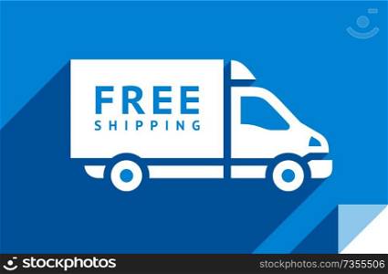Lorry, transport flat icon, sticker square shape, modern color. Transport on the road