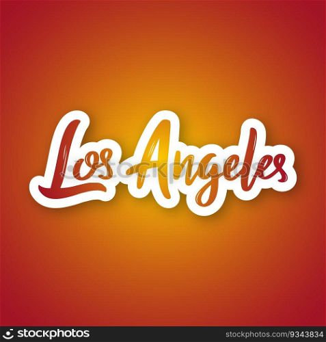 Los Angeles - handwritten name of the US city. Sticker with lettering in paper cut style. Vector design template.