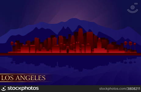 Los Angeles night city skyline detailed silhouette. Vector illustration