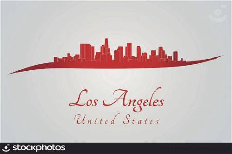 Los Angeles skyline in red and gray background in editable vector file