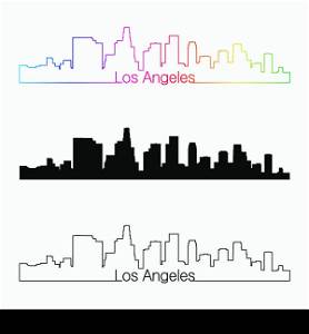 Los Angeles skyline linear style with rainbow in editable vector file