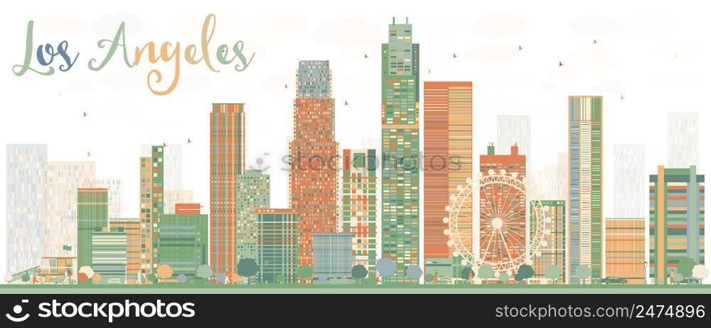 Los Angeles Skyline with Color Buildings. Vector Illustration