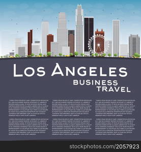 Los Angeles Skyline with Grey Buildings, Blue Sky and copy space. Business travel concept. Vector illustration