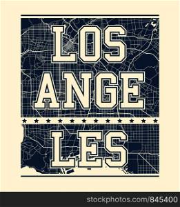 Los Angeles tee print with city streets. T-shirt design, graphics, stamp, label, typography.. Los Angeles tee print with city streets. T-shirt design, graphic
