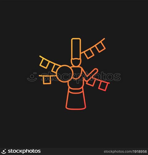Losar celebration gradient vector icon for dark theme. Tibetan New year. Traditional festival of prayers. Masked dances. Thin line color symbol. Modern style pictogram. Vector isolated outline drawing. Losar celebration gradient vector icon for dark theme