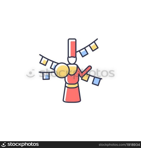 Losar celebration RGB color icon. Tibetan New year. Traditional festival of prayers. Masked dances to ethnic Sherpa songs. Cultural event. Isolated vector illustration. Simple filled line drawing. Losar celebration RGB color icon