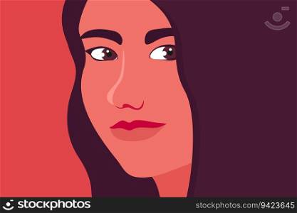  lose up portrait of a smiling brown haired girl. Vector illustration