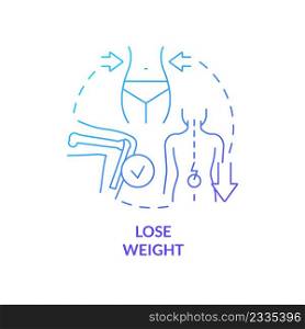 Lose weight blue gradient concept icon. Keeping joints healthy tip abstract idea thin line illustration. Decreasing pain. Aerobic exercises. Isolated outline drawing. Myriad Pro-Bold font used. Lose weight blue gradient concept icon