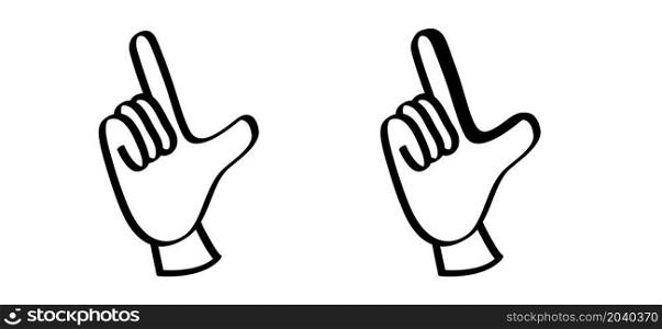 Loser symbol. Hand gesture letter L, sorry, you are no winner. Drawing vector cartoon, comic losers icon or pictogram. Business, fear of failure concept.
