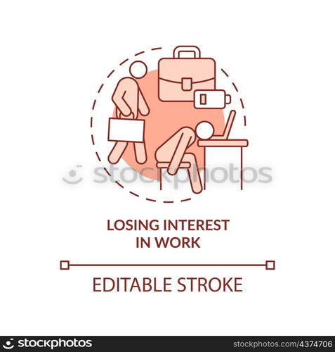 Losing interest in work terracotta concept icon. Anxiety mental disorder abstract idea thin line illustration. Isolated outline drawing. Editable stroke. Roboto-Medium, Myriad Pro-Bold fonts used. Losing interest in work terracotta concept icon