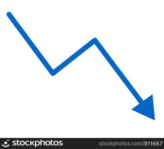 loss bar chart. decline arrow isolated on white background. trend decline graph sign.