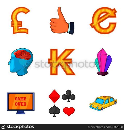 Loss icons set. Cartoon set of 9 loss vector icons for web isolated on white background. Loss icons set, cartoon style